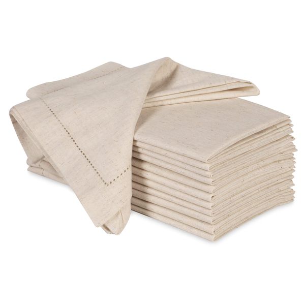 Ramanta Home Cloth Dinner Napkins in Cotton Flax Fabric with Hemstitched & Tailored Mitered Corner Finish Size 20x20 inch Set of 12