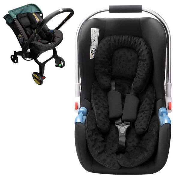 THE KENKYO 2-in-1 Reversible Infant Car Seat Insert, 3D Air Mesh Carseat Head Support for Newborn, Breathable Minky Baby Car Seat Cushion for Swing, Stroller, Bouncer, Rocker (Black)