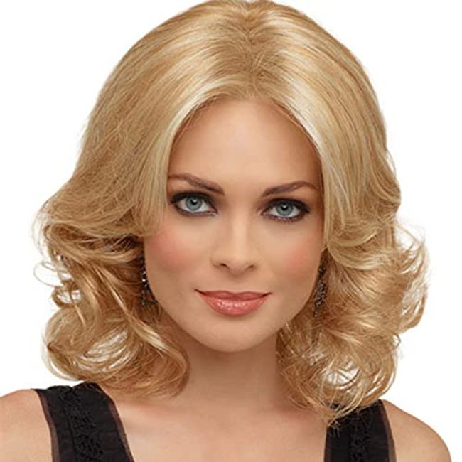 Medium Length Blonde Curly Wig for Women, Puffy and Natural Short Curly White Blonde Wig, Heat-Resistant Fiber is Not Easy to Deform, Blonde Large Wave Wig is Suitable for Women's Daily Use of Wigs