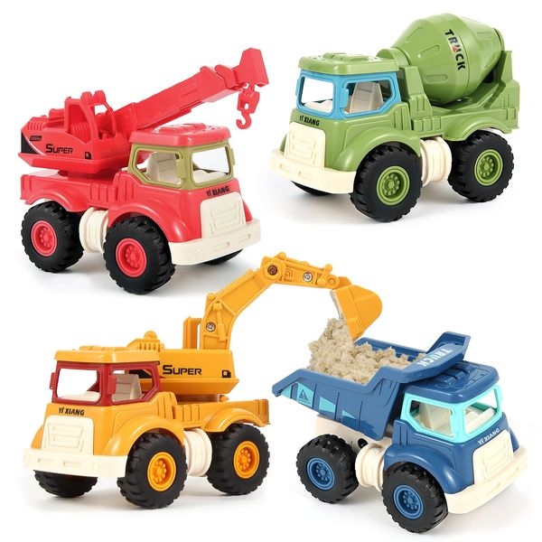 Olbyefly Construction Toys for 1 2 3 4 5 Years Old Boys Girls Kids Toddlers, Sandbox Excavator Toy Construction Truck Toys Vehicles Dump Crane Cement Mixer Truck, Christmas Birthday Gifts