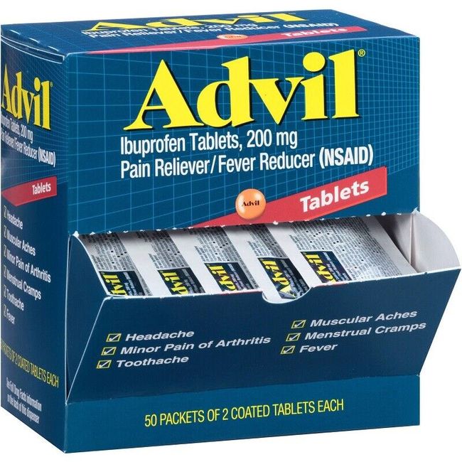 ADVIL TABLETS, 200mg. 50 Packets Of 2 Tablets Each - Exp. Date 01/2025