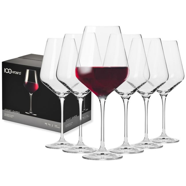 Krosno Red Wine Glasses Set of 6 | 16.6 oz | Avant-Garde Collection | Crystal Glass Thin Rim Long Stem Unique Elegant Premium | Dishwasher Safe | Made in Europe