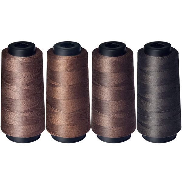 4 Rolls Sewing Threads Using for Hand Sewing,Hair Extensions,Making Wigs DIY(Dark Brown Series)