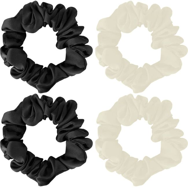 4 Stück Seide Haargummi Haarschmuck für Mädchen Damen Satin Haargummi Scrunchies Seide Haargummis Zopfgummi Scrunchie für Mädchen Pferdeschwanz Haarschmuck Schwarz Weiss