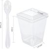 150 Piece (50 Sets) Clear Plastic Square 5 oz Mini Dessert Bowls+Lids+Spoons
