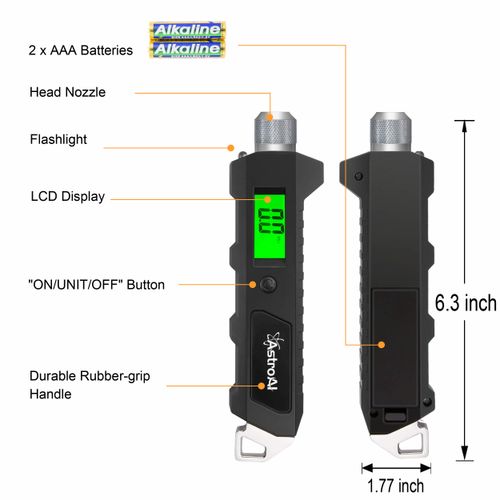 AstroAI Digital Tire Pressure Gauge, 230 PSI 4 Settings Heavy Duty for Car Bicycle with Larger Backlit LCD Flashlight and Non-Slip, Black