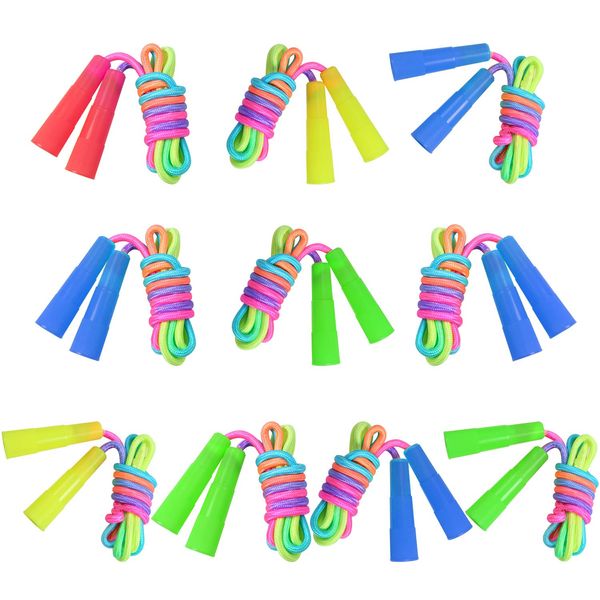 Elcoho 10 Pack Kids Rainbow Jump Rope Set Jumping Ropes Vibrant Skipping Ropes for Kids Outdoor Fun, Party Favors, 7.2 Feet