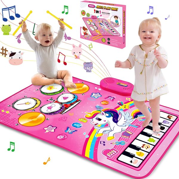 Toys for 1 Year Old Girl Gifts: Baby Music Mat Toddler Toys Age 1-2 - 3 in 1 Piano Drum Animal Touch Unicorn Toys - Infant Musical Toy 12-18 Months Babies Birthday Gifts for 1 2 3 Year Old Boys Girls