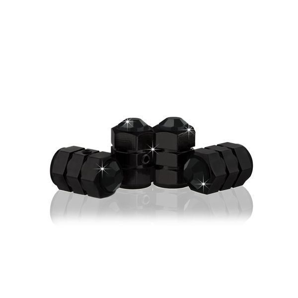 JR2 Bling Anti-Theft Locking System Black(BK-BC) Crystal Metal Black Tire Rim Valve Stem Cap