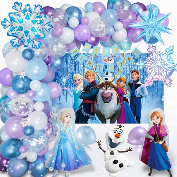 Frozen Birthday Balloons Decorations, Frozen Birthday Decoration Party Backdrop Frozen Party Supplies Frozen Party Decorations, Princess Happy Birthday Decoration Princess Castle Backdrop for Girls