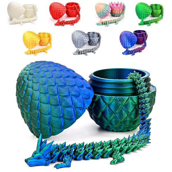 Memogizz 12inch Dragon Egg, Year of The Dragon, 3D Printed Dragon, Executive Desk Toys, Articulated Dragon, Fidget Toys Gifts for Adults Graduates Students Teachers (Green)