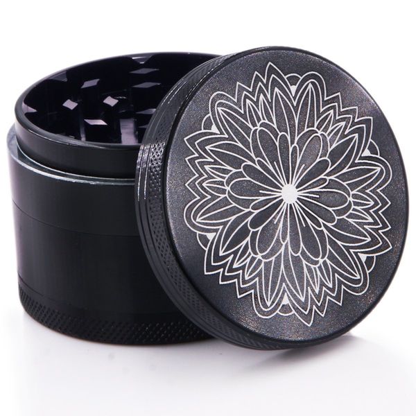 DCOU Premium Grinder Cruncher Bruchfester Aluminium Grinder Crusher Gewürze Schleifer mit Blumen auf dem Deckel Magnetisch Ø55mm Metall Spices Grinder 4 Teilig