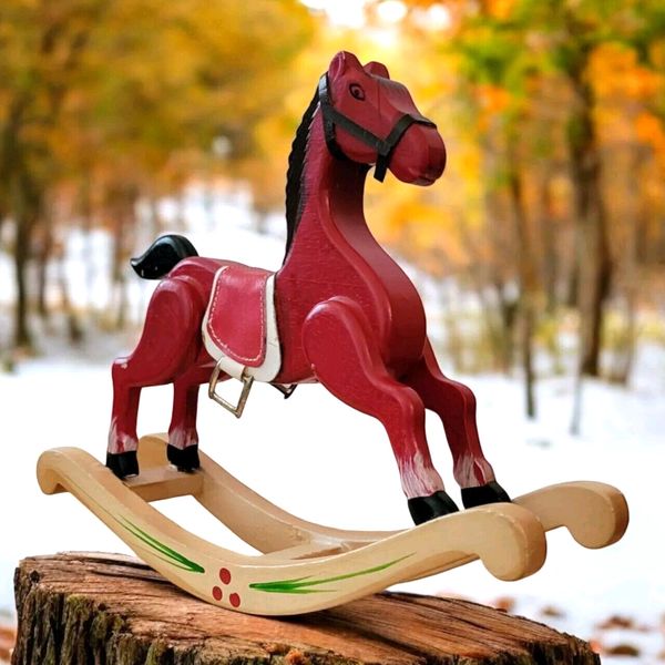 Rocking Horse Wood Toy Original Hand Painted 1960-1970s 13" Long Vintage