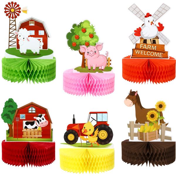 6 Pieces Farm Animals Honeycomb Centerpieces Farm Themed Cake Balls Table Toppers Barn Party Supplies Indoor and Outdoor 3D Table Decorations for Farm Animals