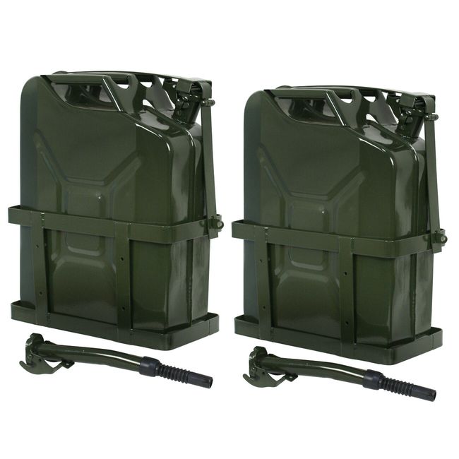 2x Jerry Can Fuel Tank w/ Holder Steel 5Gallon 20L Army Backup Military Green