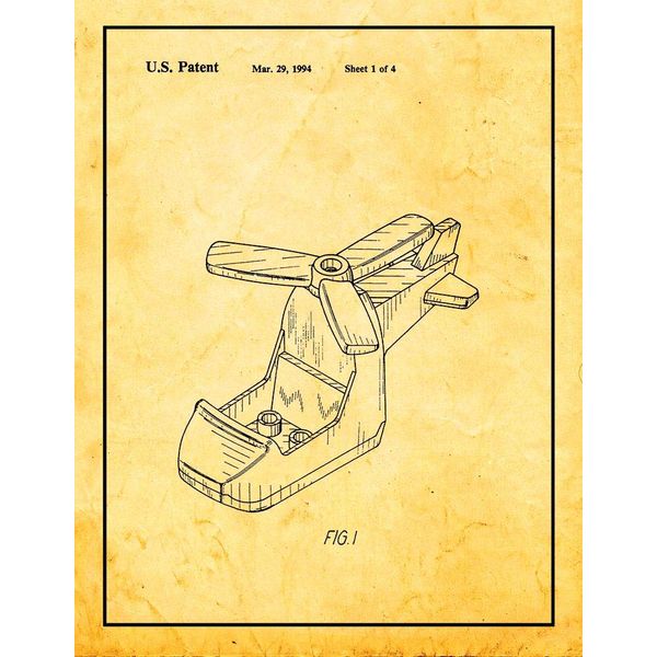 Building Block Toy Helicopter Patent Print Golden Look with Border (5" x 7") M11755