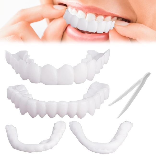 GROVL Smile Teeth Instant Veneers,1 Pairs Instant Veneers Dentures,Teeth Top Bottom Dentures Confidence Smile Comfortable Veneers Cosmetic Teeth for Men and Women