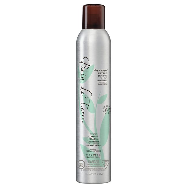 Bain de Terre Stay N' Shape Flexible Shaping Hair Spray | Creates Flexible Hold & Protects Against Humidity | Argan & Monoi Oils | Paraben Free | Color-Safe | 9 Fl Oz