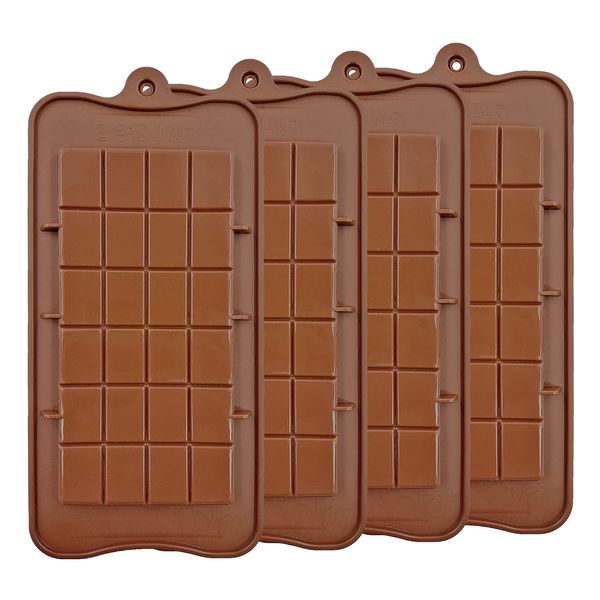 Silicone Break-Apart Chocolate, Food Grade Non-Stick Protein and Energy Bar Mold (Chocolate Bar Mold Set of 4)