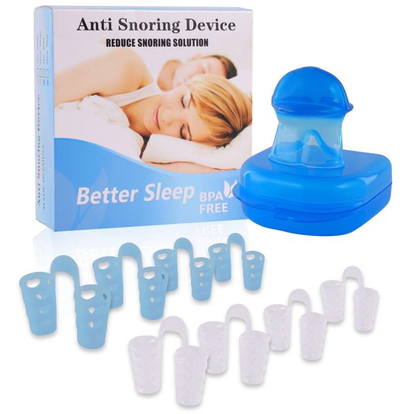 Tongue Retaine, Tongue Cover Trainer with 8 Silicone Nose Clip Stop Snoring, Multi Function Portable Breathing Nose Relief Nasal, Anti Snore Devices, Snoring Stopper for Mild Snoring or Benign Snoring