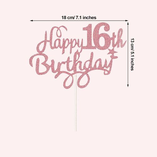 16th Birthday Cake Decoration Probuk 7 Pieces Reusable Glitter Rose Gold Cake Topper Cake Decoration with Paper Fans & Confetti Balloons, Party Decoration for Birthday/Home Parties/Christmas Parties