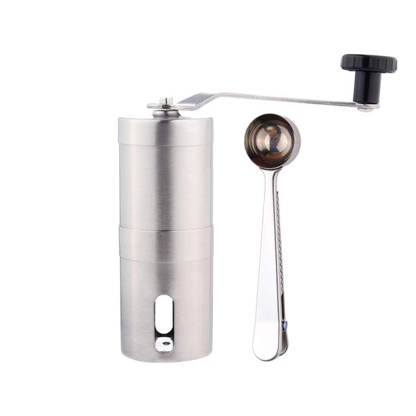 GWCLeo Premium Manual Coffee Grinder Stainless Steel Body Adjustable Ceramic Conical Burr Hand Crank Mill Grinds with Coffee Bean, spoonespresso Compatible,Consistent Grind, Perfect for Traveling