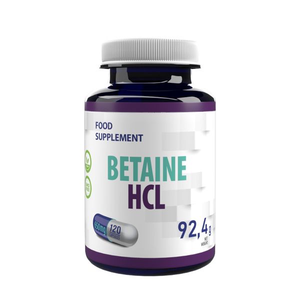 Betaine HCL 650mg 120 Vegan Capsules, 3rd Party Lab Tested, High Strength Supplement