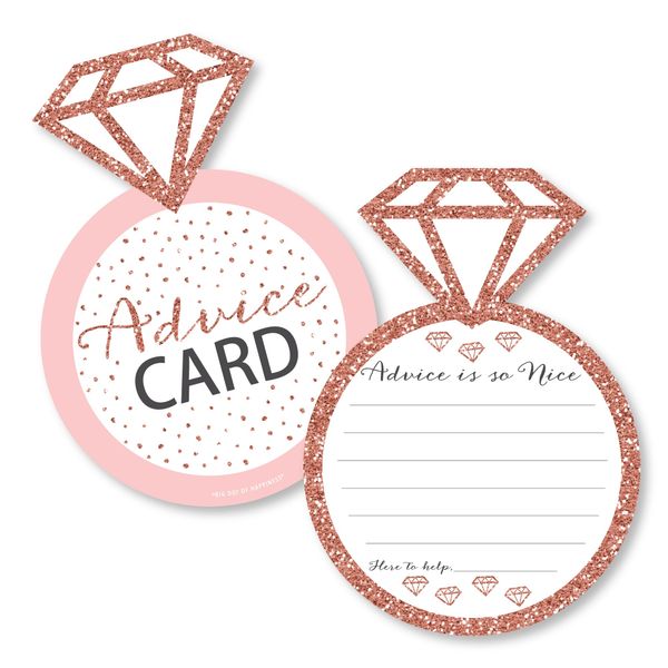 Big Dot of Happiness Bride Squad - Ring Wish Card Rose Gold Bridal Shower or Bachelorette Party Activities - Shaped Advice Cards Game - Set of 20