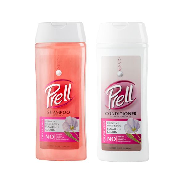 Prell Flaxseed + Keratin Color Safe Shampoo & Conditioner, Bounce & Shine for Curly Hair 13.5 fl.oz