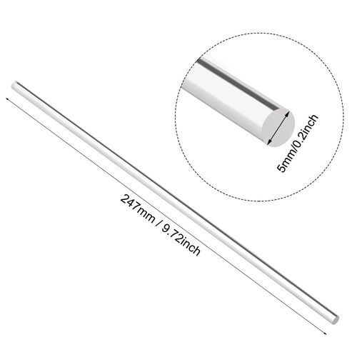 uxcell Acrylic Round Rod,Clear,0.2 Inch Diameter 10inch(247mm) Length,Solid Plastic PMMA Bar Stick 4pcs