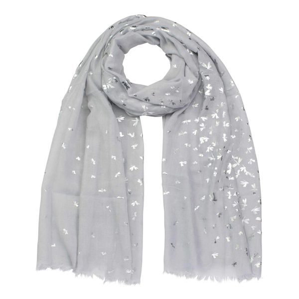 Basic Sense Small Dragonfly Silver Foil Print Scarf, Light Grey