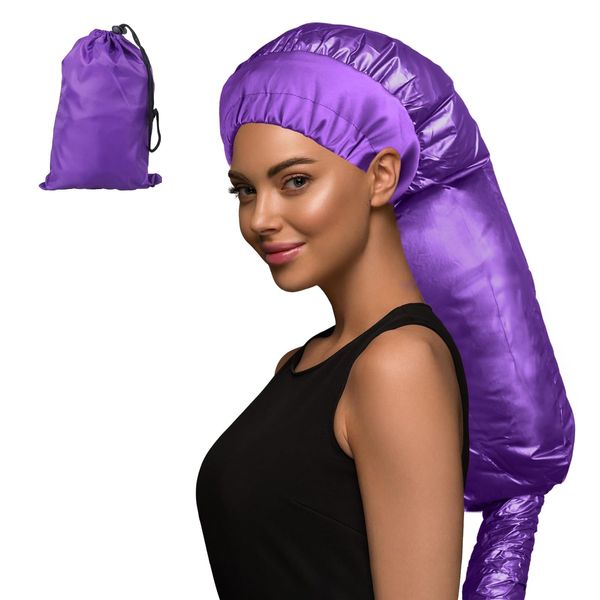 Bonnet Hood Hair Dryer, MSDADA Adjustable Hair Steamer, Portable Hair Dryer, Drying Cap, Net Plopping Cap for Women Long Curly Hair(Purple)