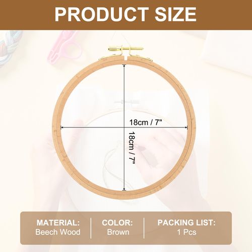 PATIKIL 7 Inch Beech Wood Embroidery Hoops, Circle Cross Stitch Hoop Frames Embroidery Hoop Ring with Adjustment Brass Screw for Sewing, Needlework, DIY Craft Decoration