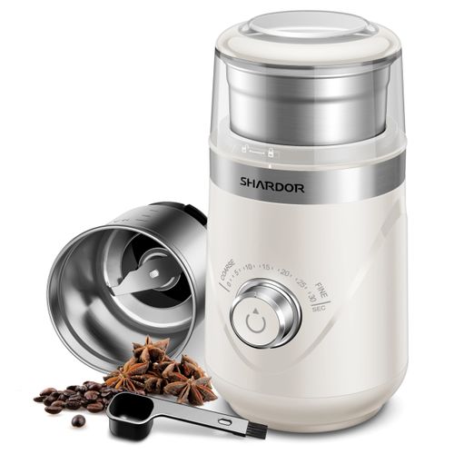 SHARDOR Electric Super Silent Blade Coffee Grinder, Timed Grind Control Rotary Knob, Adjustable Coarse to Fine for Coffee Beans, Spices & Herbs, with 1 Removable Stainless Steel Bowl, Cream