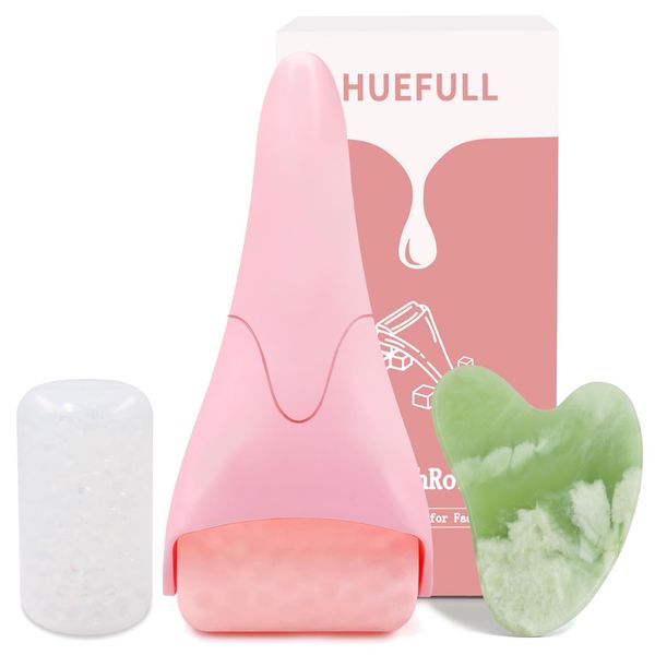 huefull Ice Roller for Face with 2 Rollers and Gua Sha Facial Tools, Face Roller for Self Care, Guasha Tool for Face, Puffiness Relief, Skin Care Gift for Men/Woman