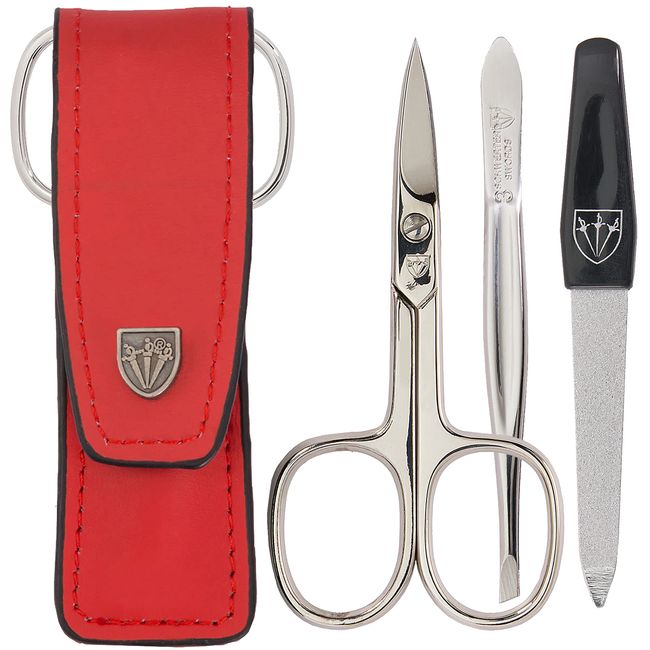 3 Swords Germany - brand quality 3 piece manicure pedicure grooming kit set for professional finger & toe nail care scissors file genuine leather case in gift box, Made by 3 Swords (004185)