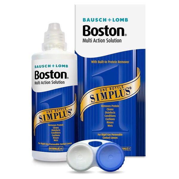 Boston Simplus Multi-Action Solution, 120ml Contact Lens Solution for Rigid Gas Permeable Contact Lenses - Clean, Disinfect, & Condition with Contact Lens Case