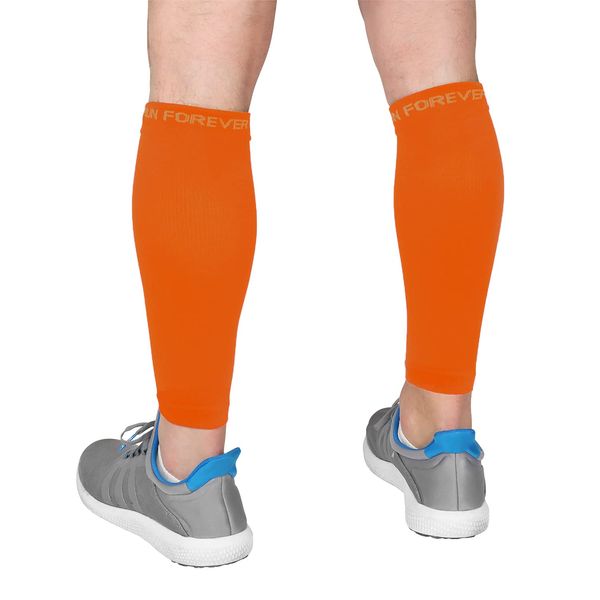 Run Forever Calf Compression Sleeves for Men and Women - Leg Compression Sleeve - Footless Compression Socks for Runners, Shin Splints, Varicose Vein & Calf Pain Relief - Orange Medium