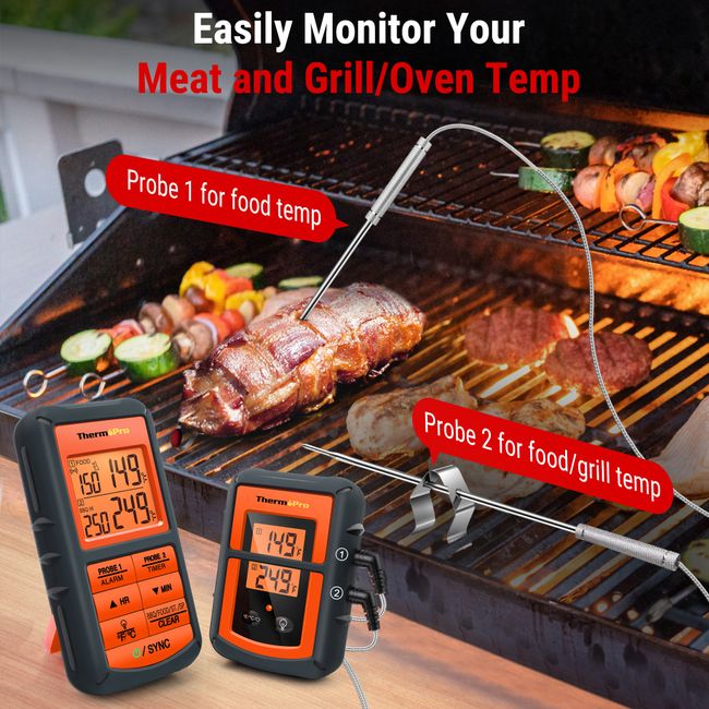 ThermoPro TP-17 Dual Probe Digital Cooking Meat Thermometer Large LCD  Backlight Food Grill Thermometer with Timer Mode for Smoker Kitchen Oven  BBQ
