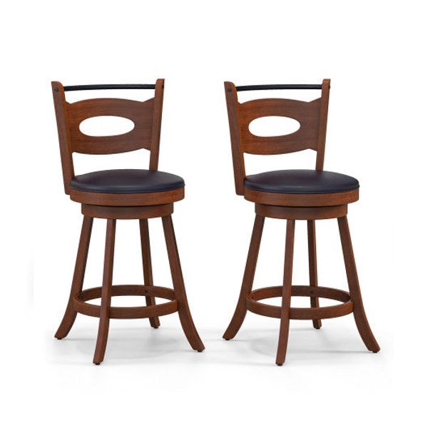 2 Pieces 24/29 inch Swivel Bar Stools with Curved Backrest and Seat Cushions-24 inches