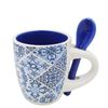 Portuguese Blue and White Azulejo Pattern Ceramic Espresso Cup with Spoon