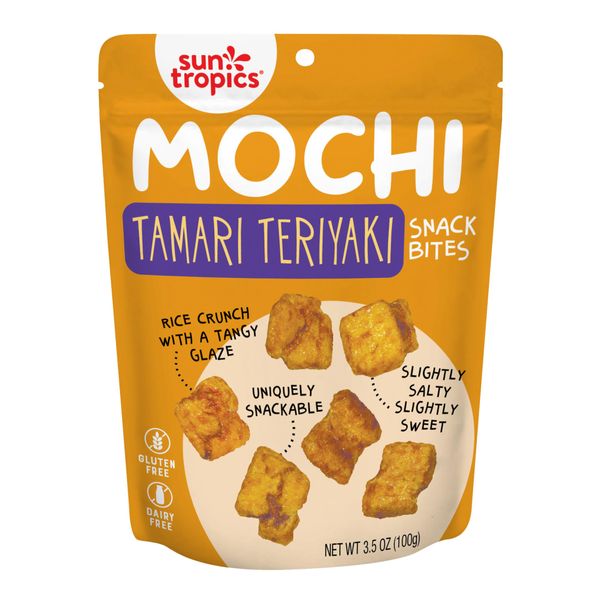 Sun Tropics Mochi Snack Bites, Tamari Teriyaki Flavor- 3.5 oz (6 Pack) | Crispy Crunchy Mochi Bites, Rice Nuggets | Mochi Puff Rice Crackers- Gluten Free & Dairy Free- No MSG Added | Asian Rice Snacks