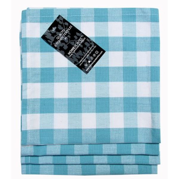 HOMESCAPES Set of 4 Blue Gingham Napkins Block Check Pattern 100% Cotton Napkins 45 x 45 cm (18” x 18”) with Blue and White Checkered Design