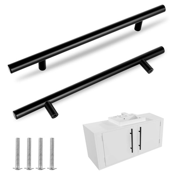 GOYADA 20 Pack Kitchen Cupboard Handles, 160MM Hole Centre T Bar Handles, Matt Black Kitchen Door Handles, Stainless Steel Cabinet Handles (Include 40 Screws)