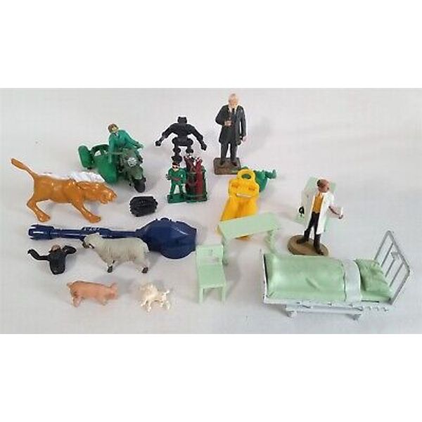 Vintage Toy Lot Parts Animal Figurine Britains Doctor Hospital Bed GI Joe Boar