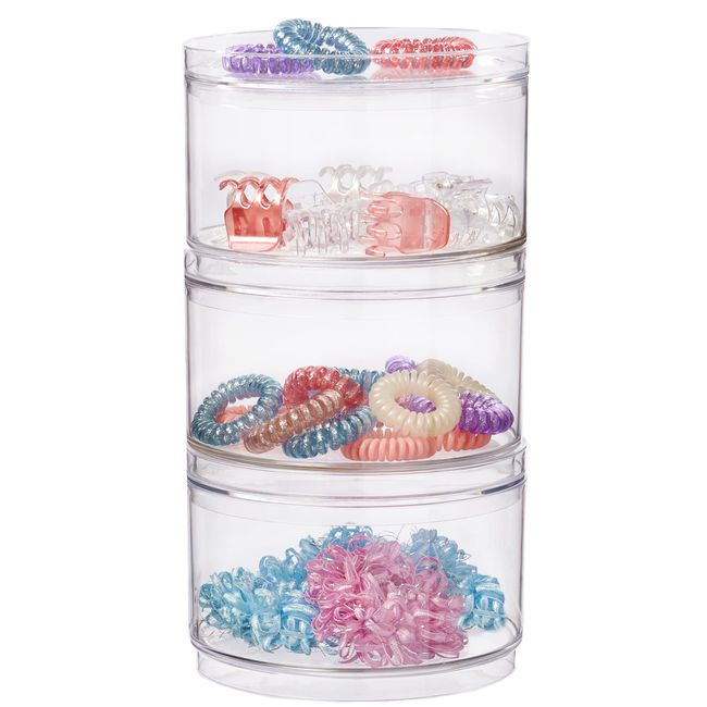 STORi Bella Stackable Clear Plastic Container (Set of 3) Round Vanity  Storage Organizers with Lids for Hair Accessories & Beauty Supplies, Made  in USA