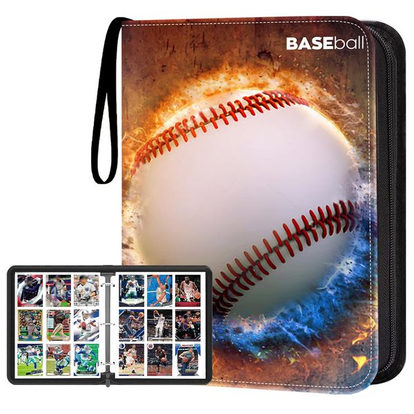 HESTECH Sports Card Binder Sleeves,900 Pocket Sports Card Holder 50 Removable Sheets for Trading Cards Zipper Folder Collector Album 3 Ring Baseball Football Basketball Hockey Soccer Organizer Storage