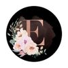 Rose Blush Pink Flowers Black Monogram with letter E