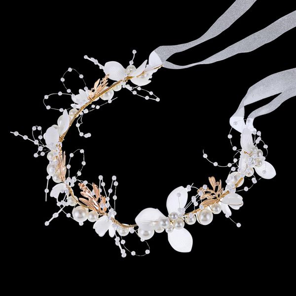 Flower Girl Headpiece, Princess Hair Accessory, Wedding Flower Crown for Kids, Flower Girl Headband Pearl and Flower Girls Bridal Wedding Communion Hair Band, Women Headbands(Gold)