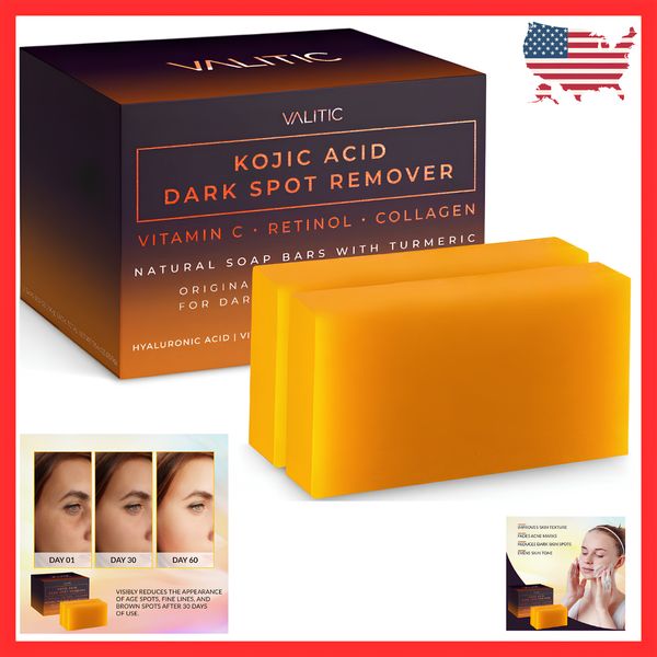 Kojic Acid Soap : Dark Spot Remover Soap, Skin Lightening, Vitamin C, 2 Pack New